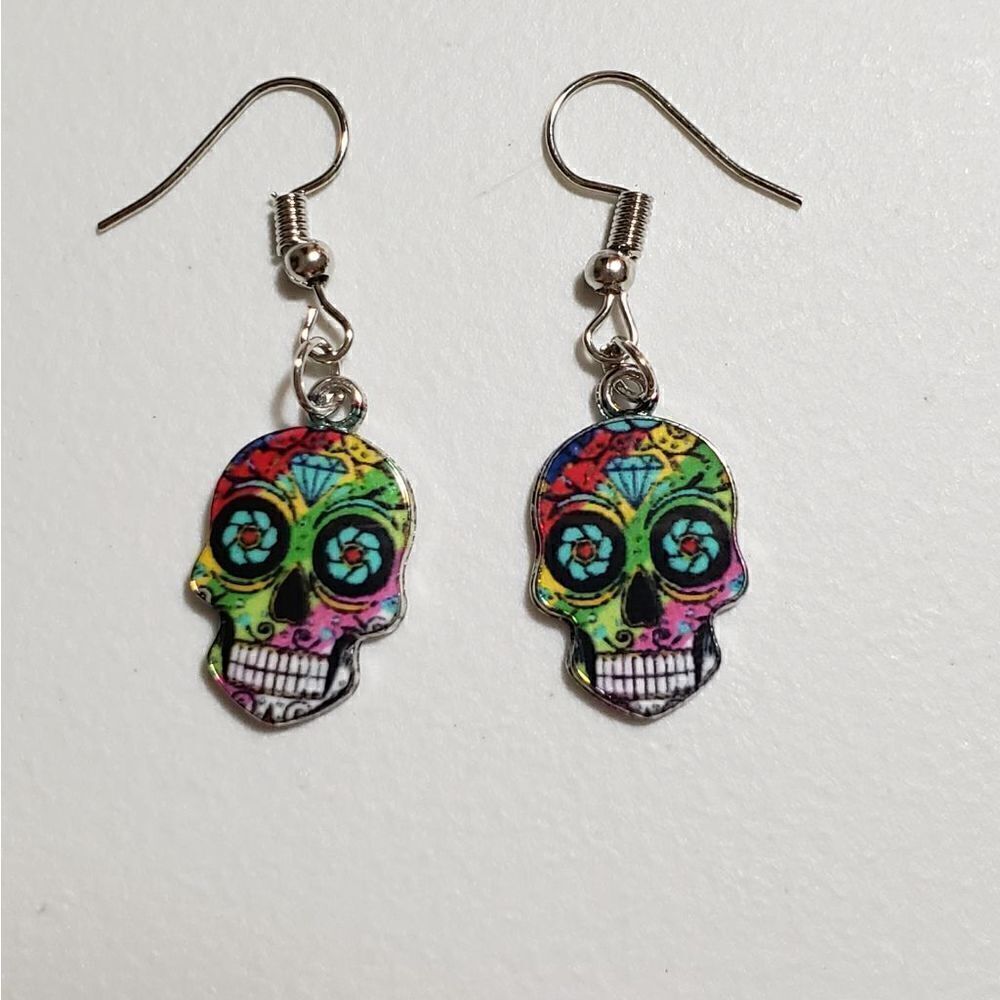 Handmade Halloween Day of the Dead Dia De Muertos skull earrings